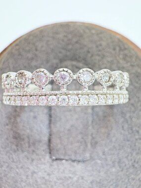 Cubic Zirconia Beaded Design Tapered Band VTG Sterling Silver 925 Ring Size 6.75